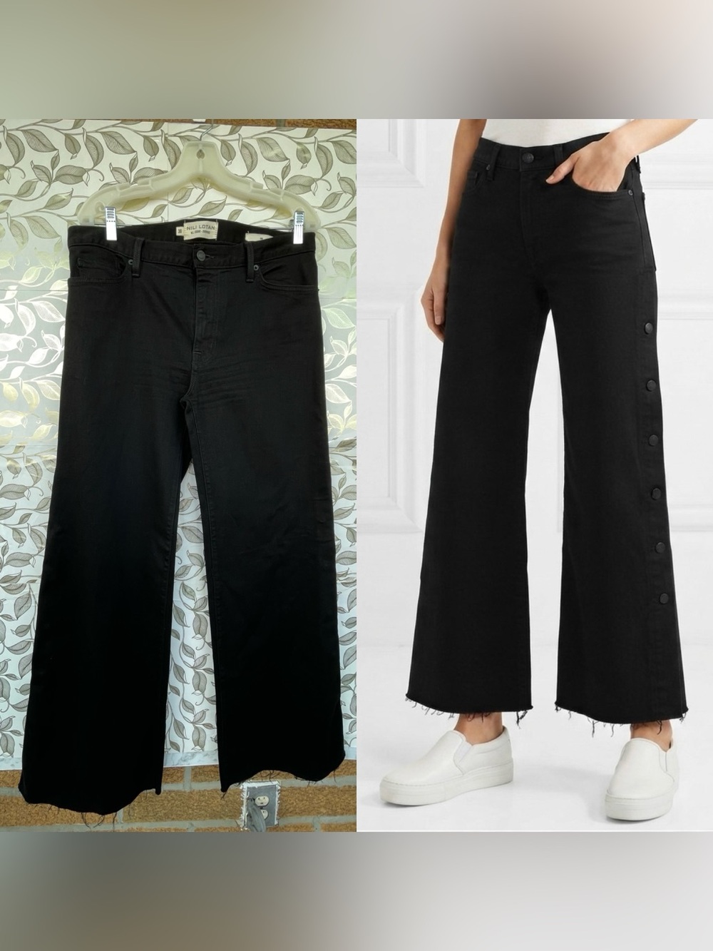 Nili Lotan Ena Black Side Button Raw Hem Jeans Size 30 Chic Designer Denim